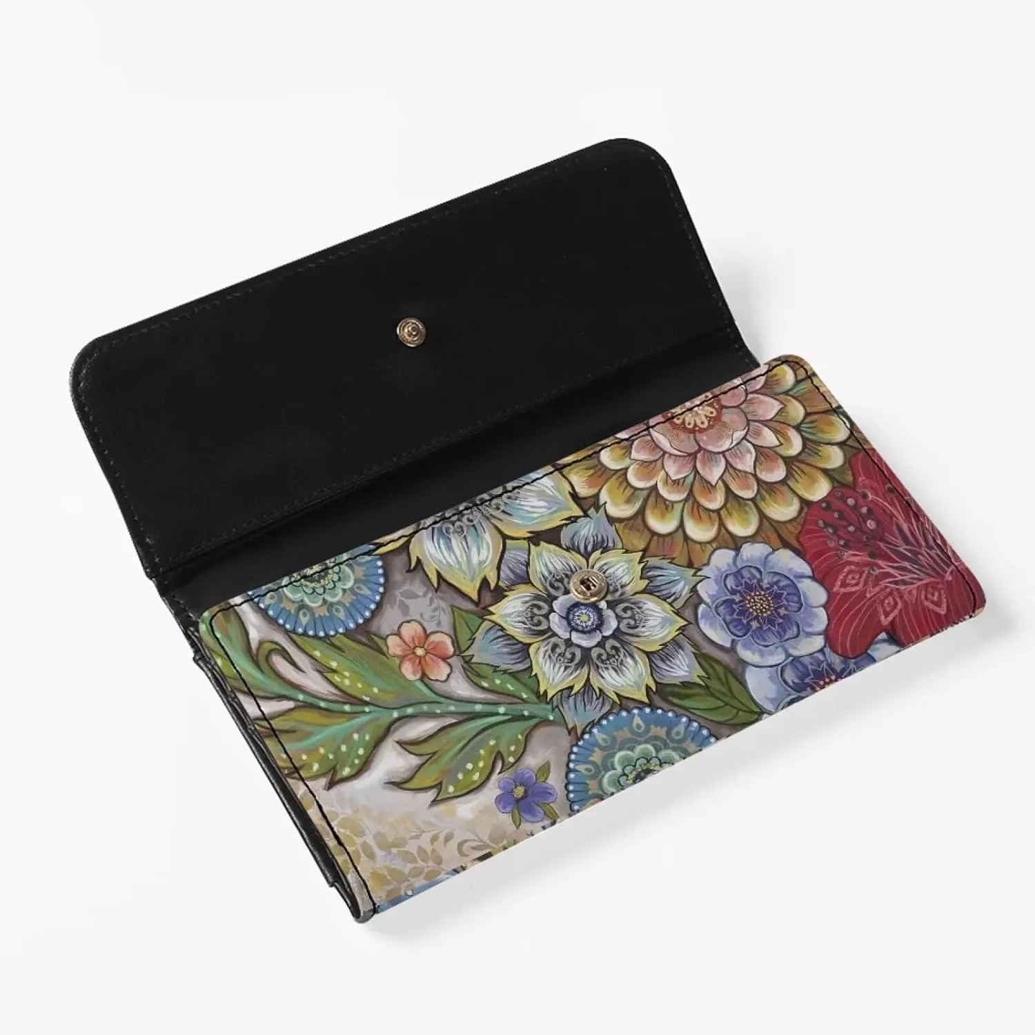 AFPANQZ Bright Boho Flower Wallet Womens Clutch Long Wallets Leather Trifold Long Wallet Card Holder Slots Wallet Leather Long Wallet Ladies Travel Purses with Phone Holder Zip Coin Pocket