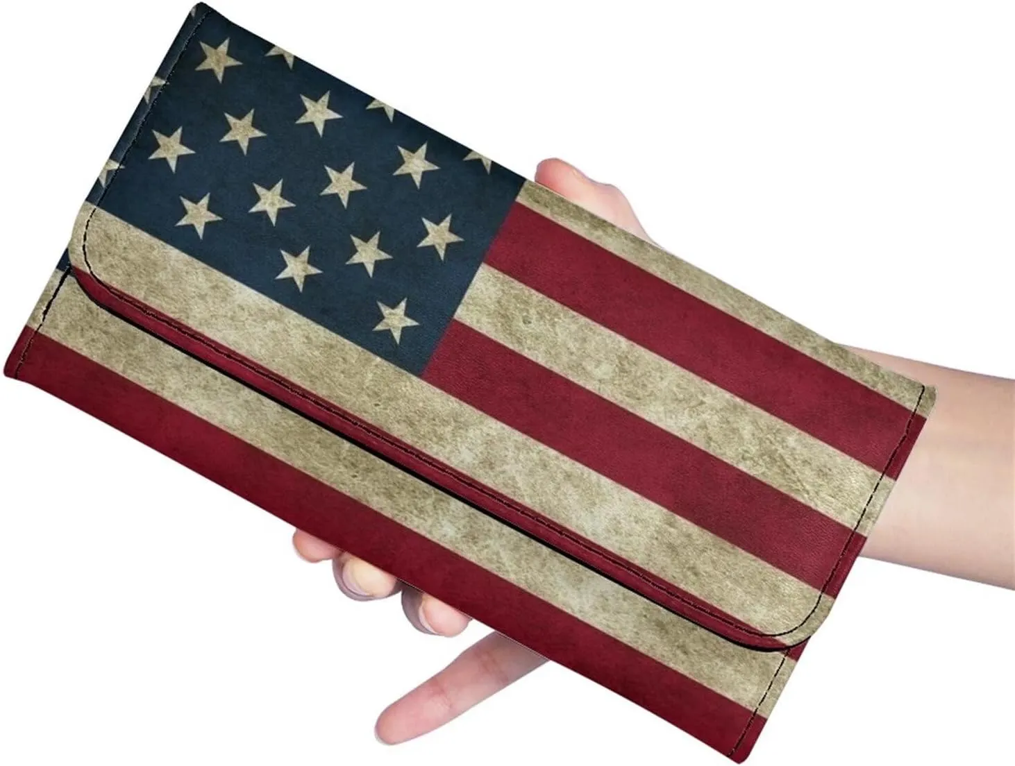 AFPANQZ Women's Wallets Large Capacity with RFID Protection Waterproof Leather Long Clutch Wallet Phone Holder Zip Multi-Cards Slots PU Leather Wallet American Flag Clutch Wallet