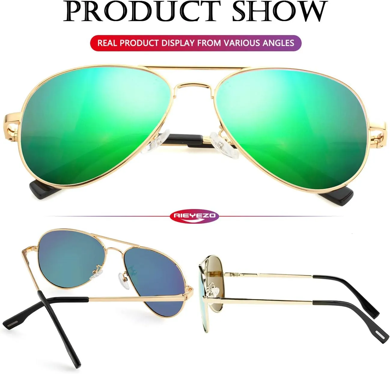 AIEYEZO Classic Aviator Polarized Sunglasses for Men Women Spring Hinge Metal Frame UV400 Protection