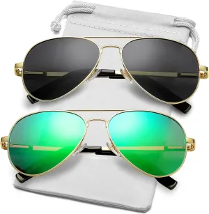 AIEYEZO Classic Aviator Polarized Sunglasses for Men Women Spring Hinge Metal Frame UV400 Protection