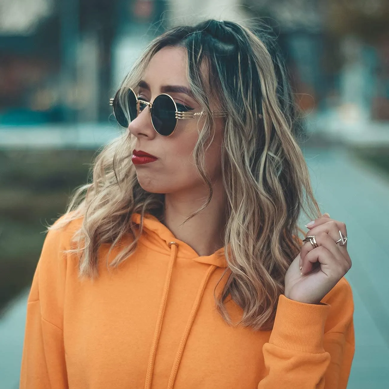 AIEYEZO Round Steampunk Sunglasses Circle Lennon Hippie Glasses Metal Frame 100% UV Blocking Lens