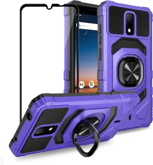 Ailiber Case for ATT Motivate 3, Cricket Icon 3/AT&T Motivate 2 Case with Screen Protector, Ring Kickstand for Magnetic Car Mount, Shockproof Protective Phone Case for Cricket Splendor-Purple