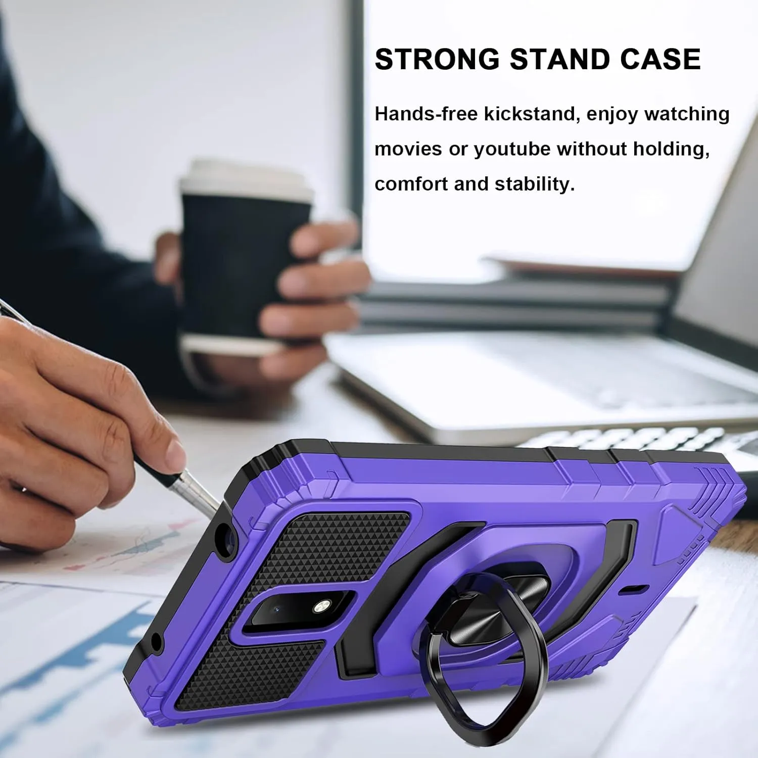 Ailiber Case for ATT Motivate 3, Cricket Icon 3/AT&T Motivate 2 Case with Screen Protector, Ring Kickstand for Magnetic Car Mount, Shockproof Protective Phone Case for Cricket Splendor-Purple