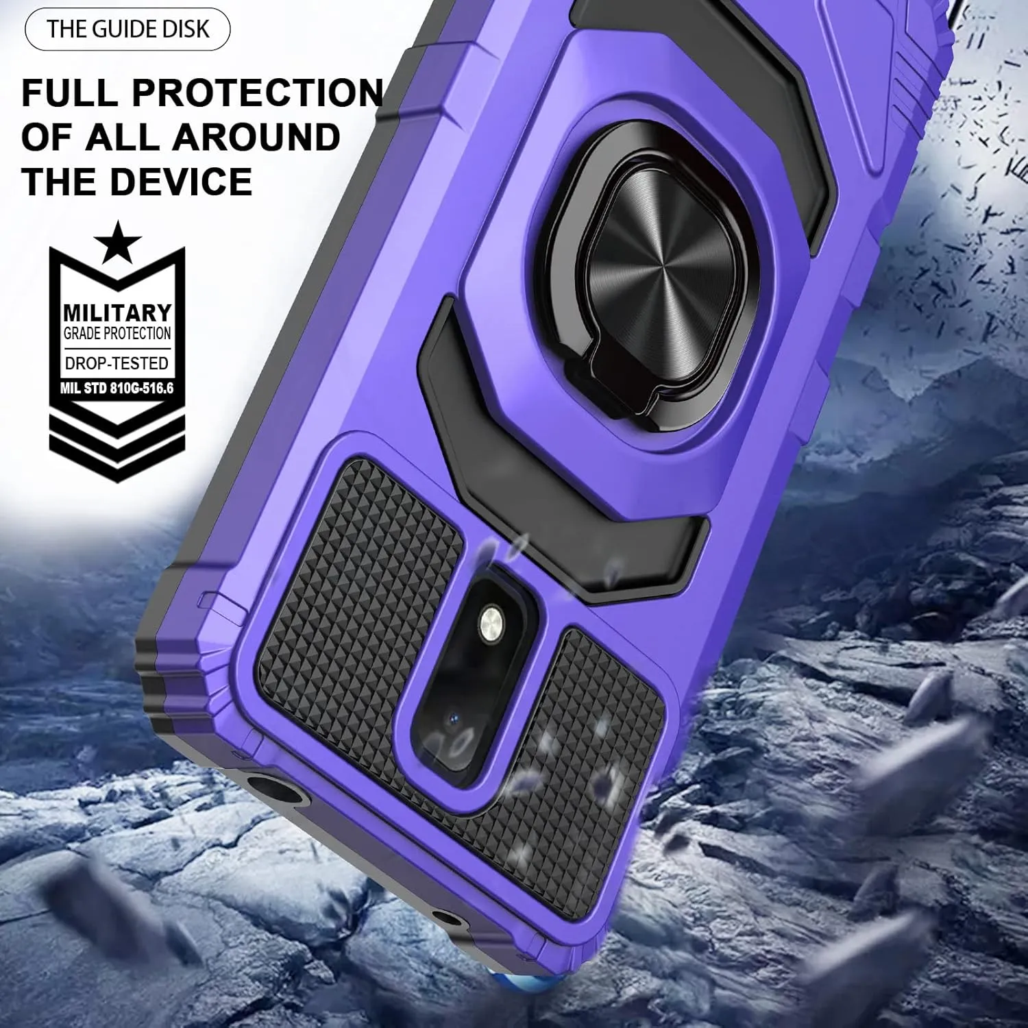Ailiber Case for ATT Motivate 3, Cricket Icon 3/AT&T Motivate 2 Case with Screen Protector, Ring Kickstand for Magnetic Car Mount, Shockproof Protective Phone Case for Cricket Splendor-Purple
