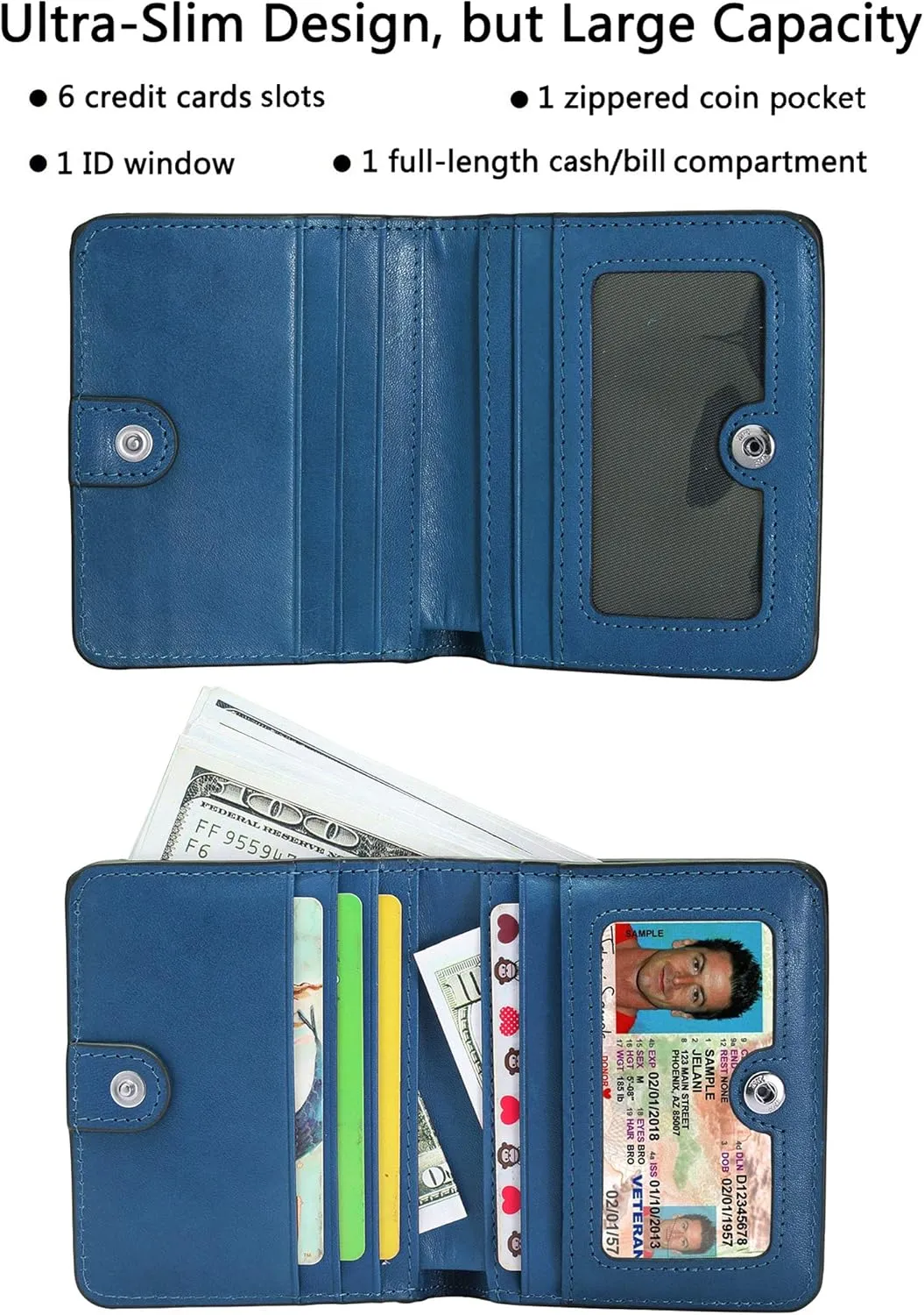 AINIMOER Small Leather Wallet for Women, Ladies Credit Card Holder RFID Blocking Women's Mini Bifold Pocket Purse