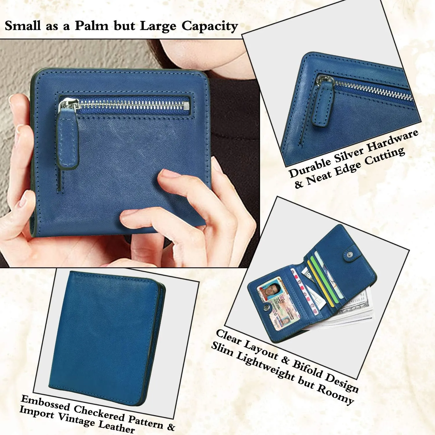 AINIMOER Small Leather Wallet for Women, Ladies Credit Card Holder RFID Blocking Women's Mini Bifold Pocket Purse