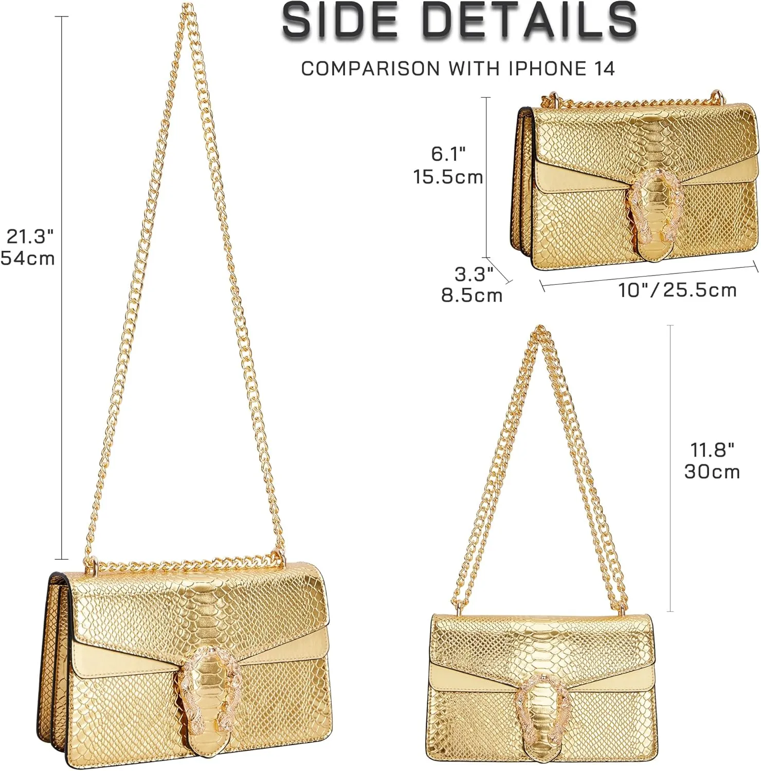Aiqudou Crossbody Bag and Satchel Purse for Women - Fashion Snake Print Chain Purse Luxury PU Leather HandBag