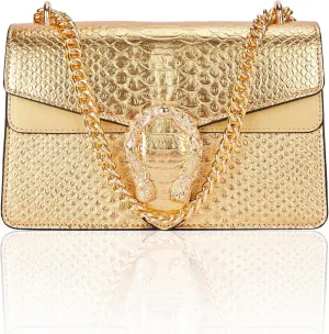 Aiqudou Crossbody Bag and Satchel Purse for Women - Fashion Snake Print Chain Purse Luxury PU Leather HandBag