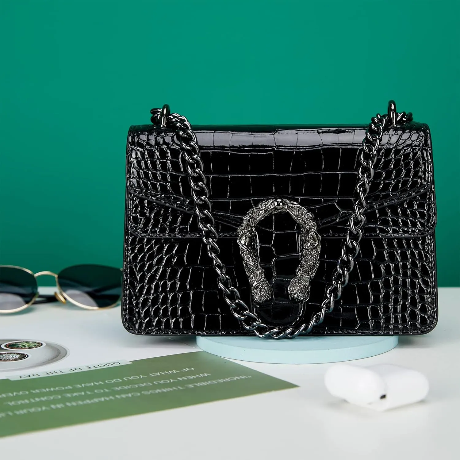 Aiqudou Crossbody Bag and Satchel Purse for Women - Fashion Snake Print Chain Purse Luxury PU Leather HandBag