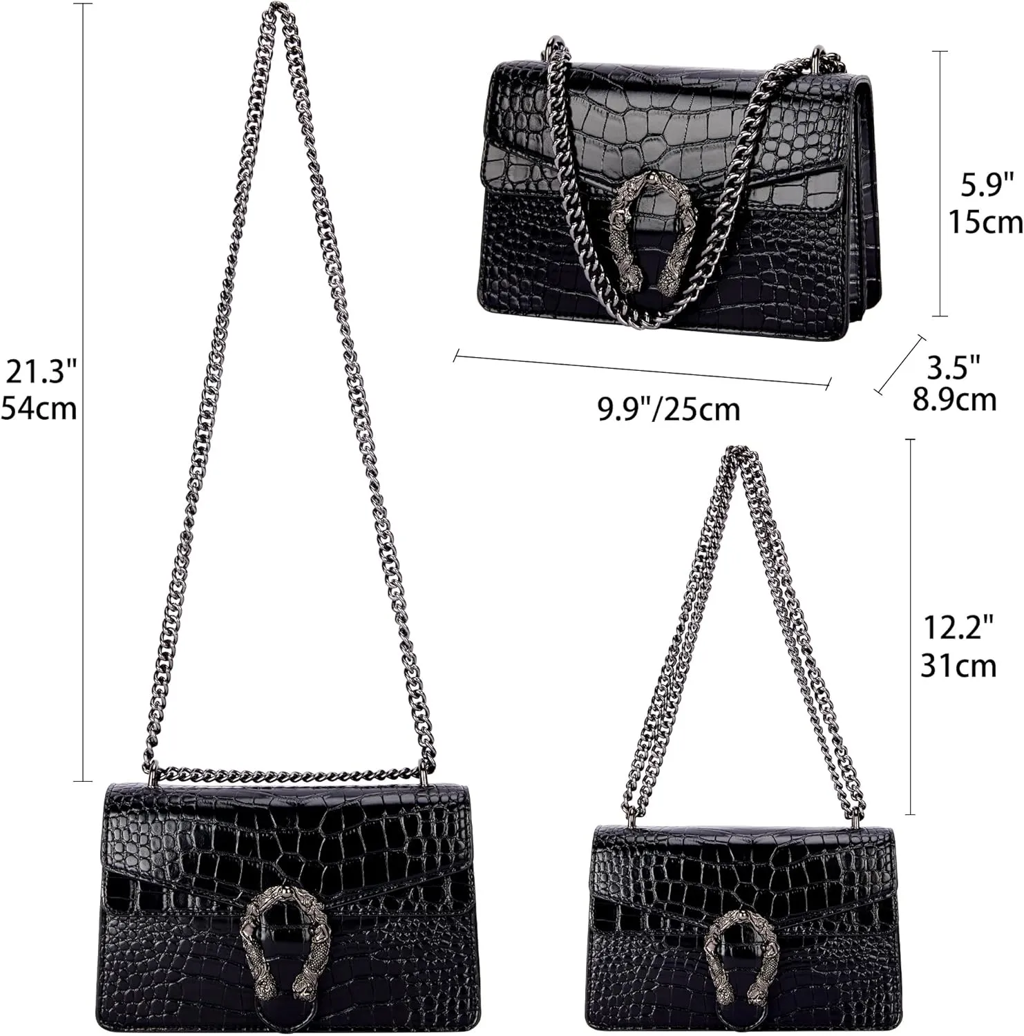 Aiqudou Crossbody Bag and Satchel Purse for Women - Fashion Snake Print Chain Purse Luxury PU Leather HandBag