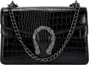 Aiqudou Crossbody Bag and Satchel Purse for Women - Fashion Snake Print Chain Purse Luxury PU Leather HandBag
