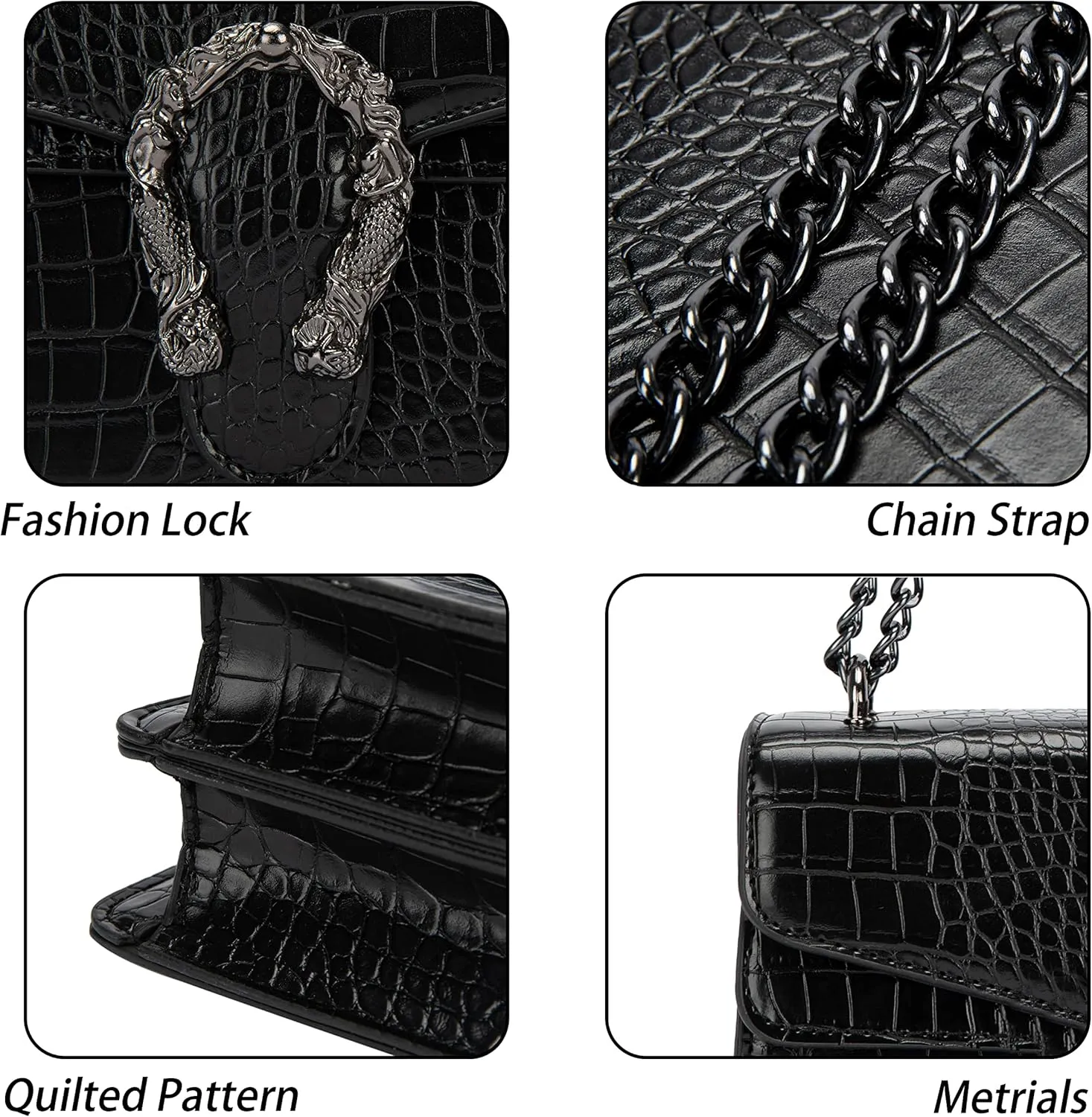Aiqudou Crossbody Bag and Satchel Purse for Women - Fashion Snake Print Chain Purse Luxury PU Leather HandBag