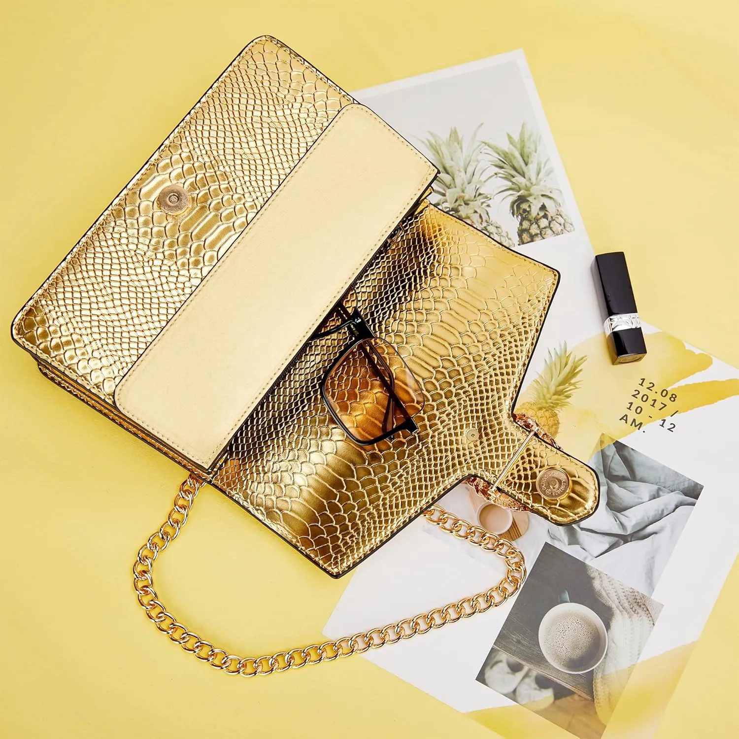 Aiqudou Crossbody Bag and Satchel Purse for Women - Fashion Snake Print Chain Purse Luxury PU Leather HandBag