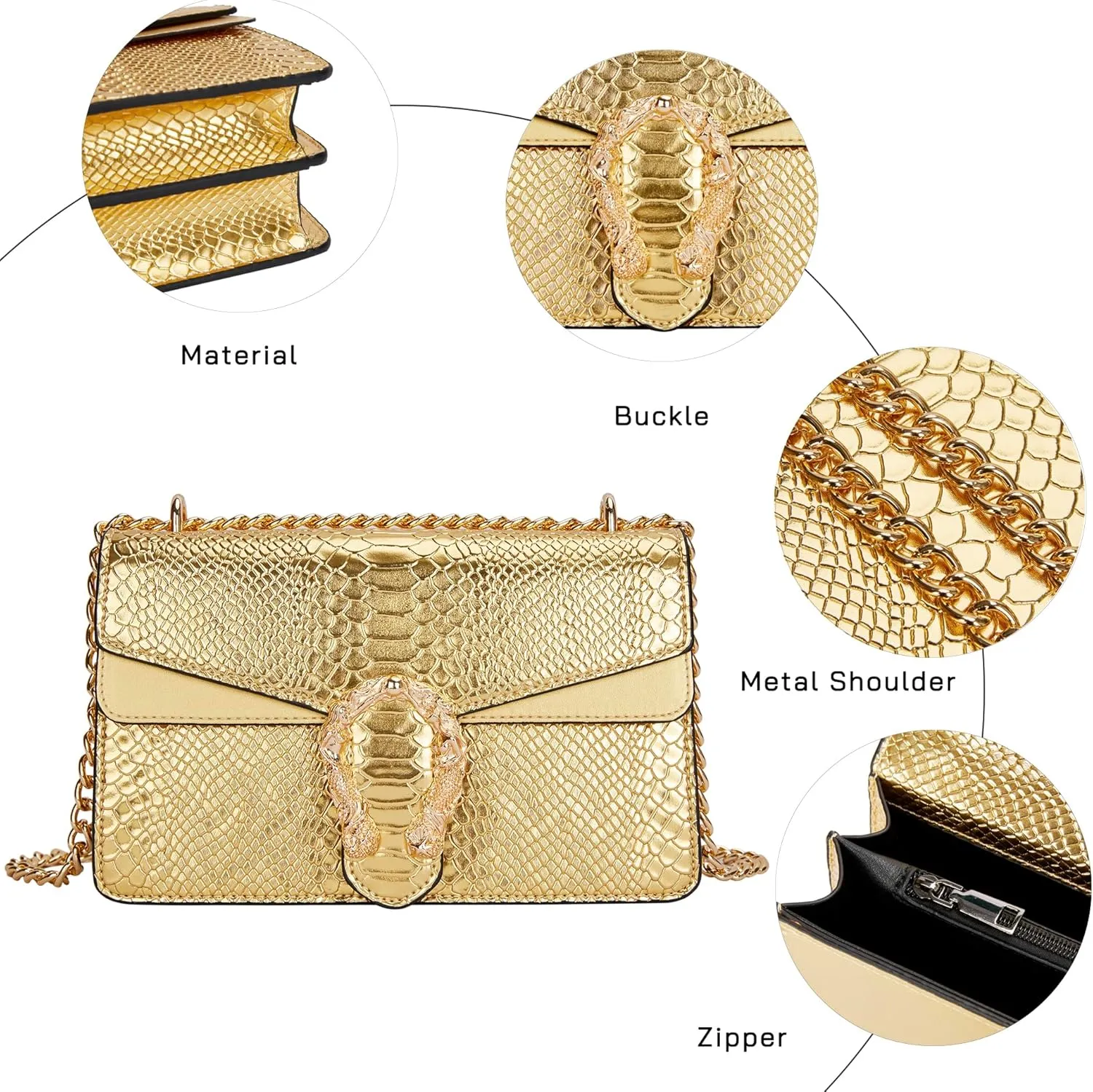 Aiqudou Crossbody Bag and Satchel Purse for Women - Fashion Snake Print Chain Purse Luxury PU Leather HandBag