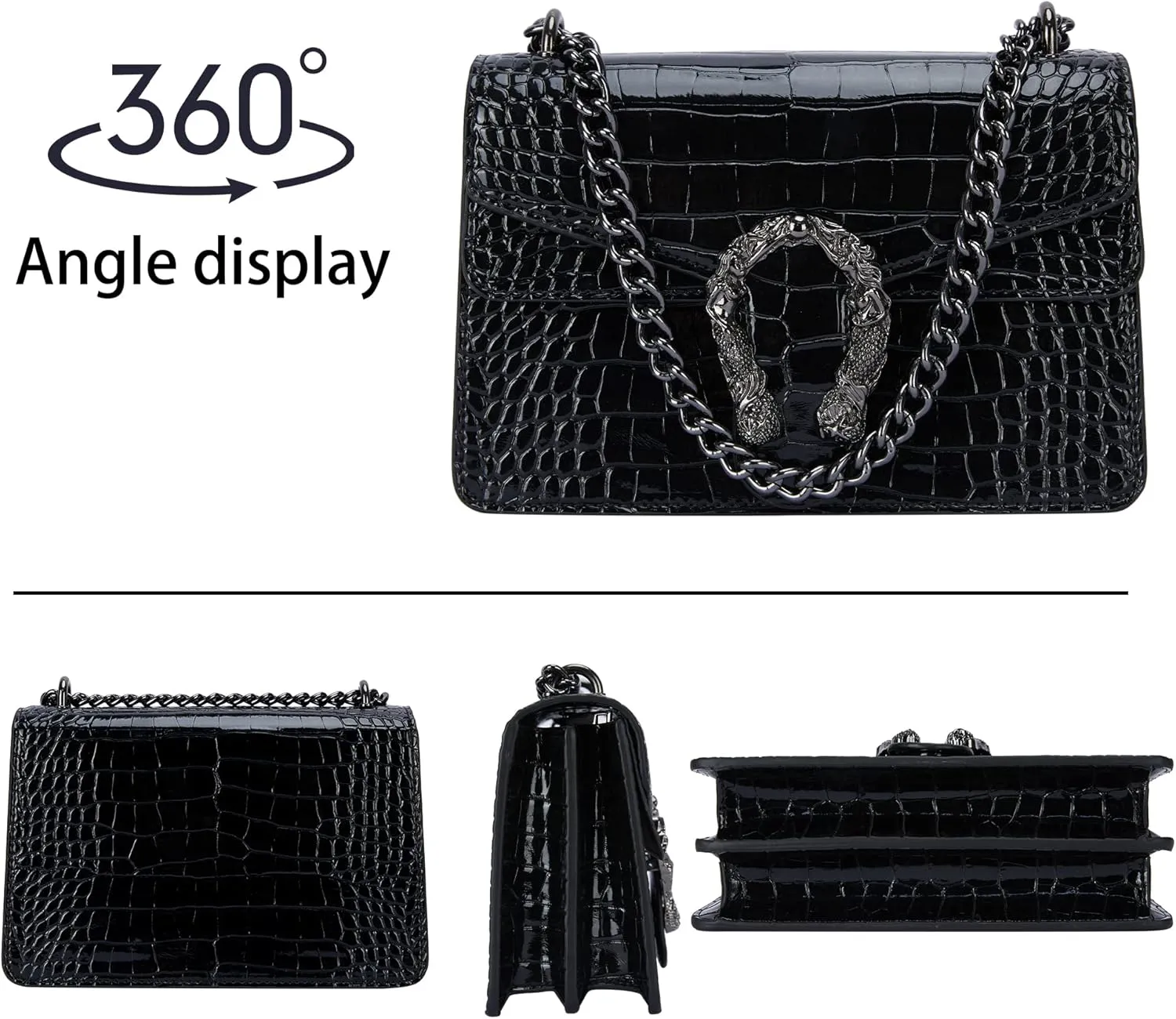 Aiqudou Crossbody Bag and Satchel Purse for Women - Fashion Snake Print Chain Purse Luxury PU Leather HandBag
