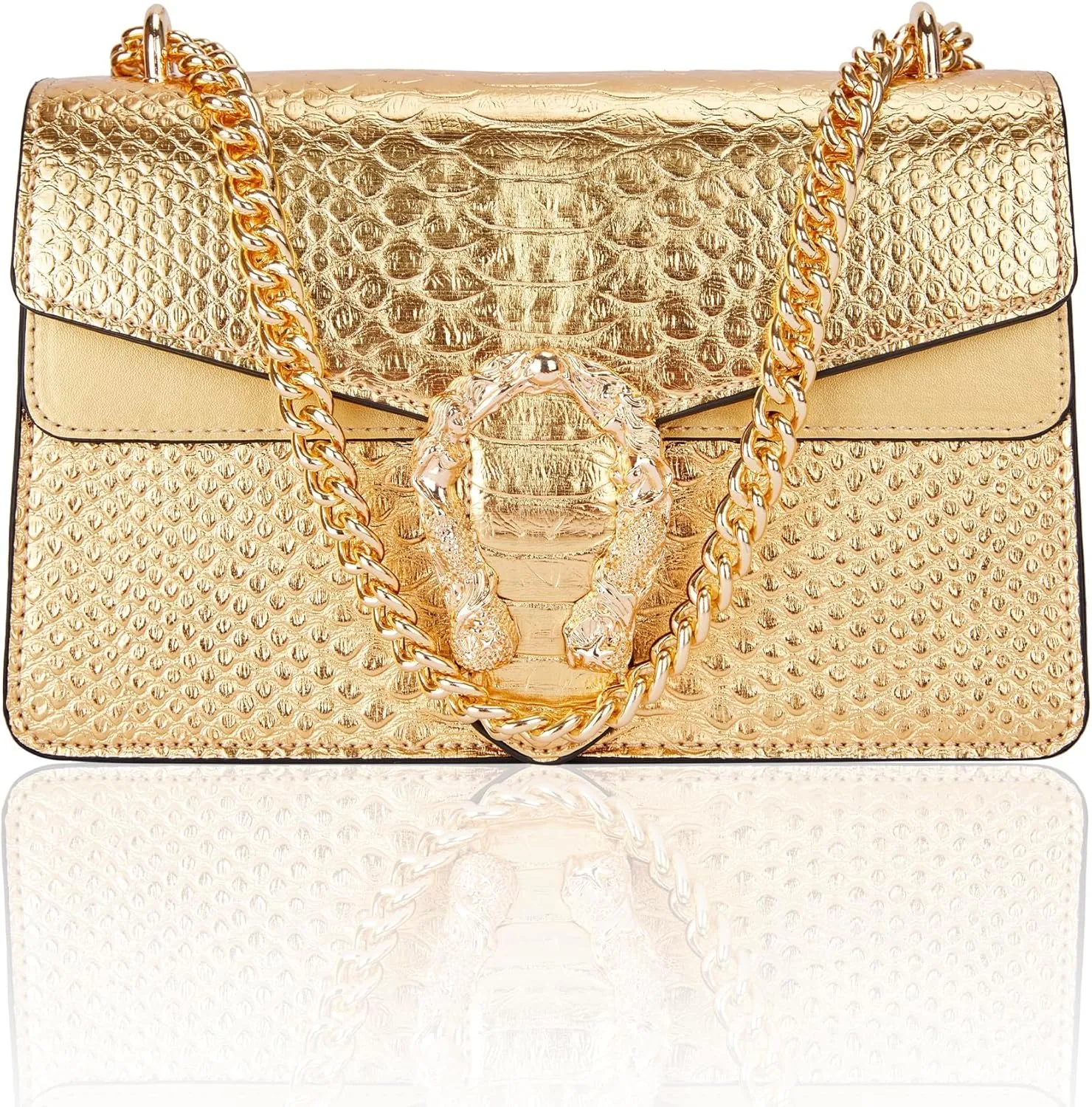 Aiqudou Crossbody Bag and Satchel Purse for Women - Fashion Snake Print Chain Purse Luxury PU Leather HandBag