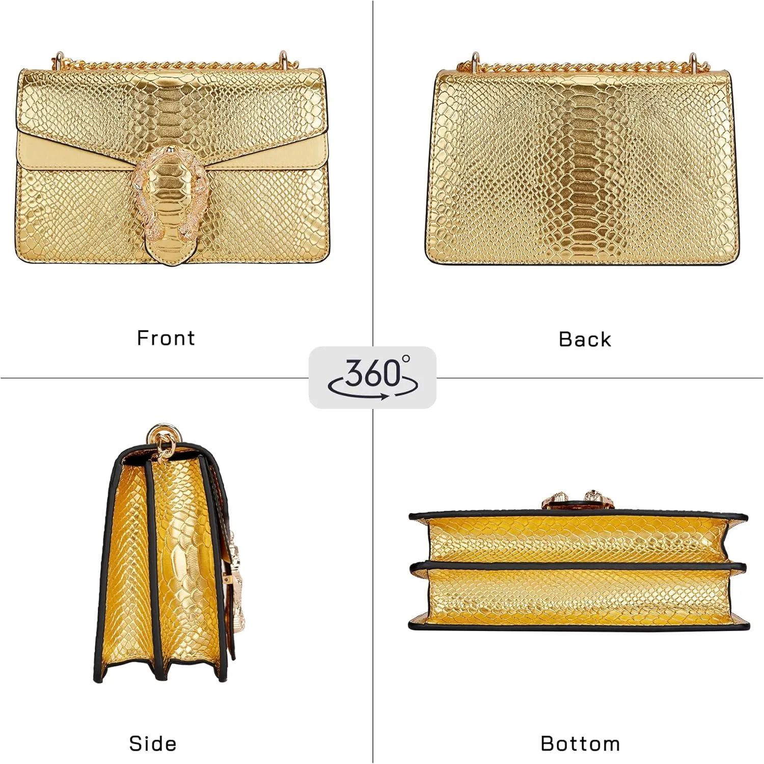Aiqudou Crossbody Bag and Satchel Purse for Women - Fashion Snake Print Chain Purse Luxury PU Leather HandBag