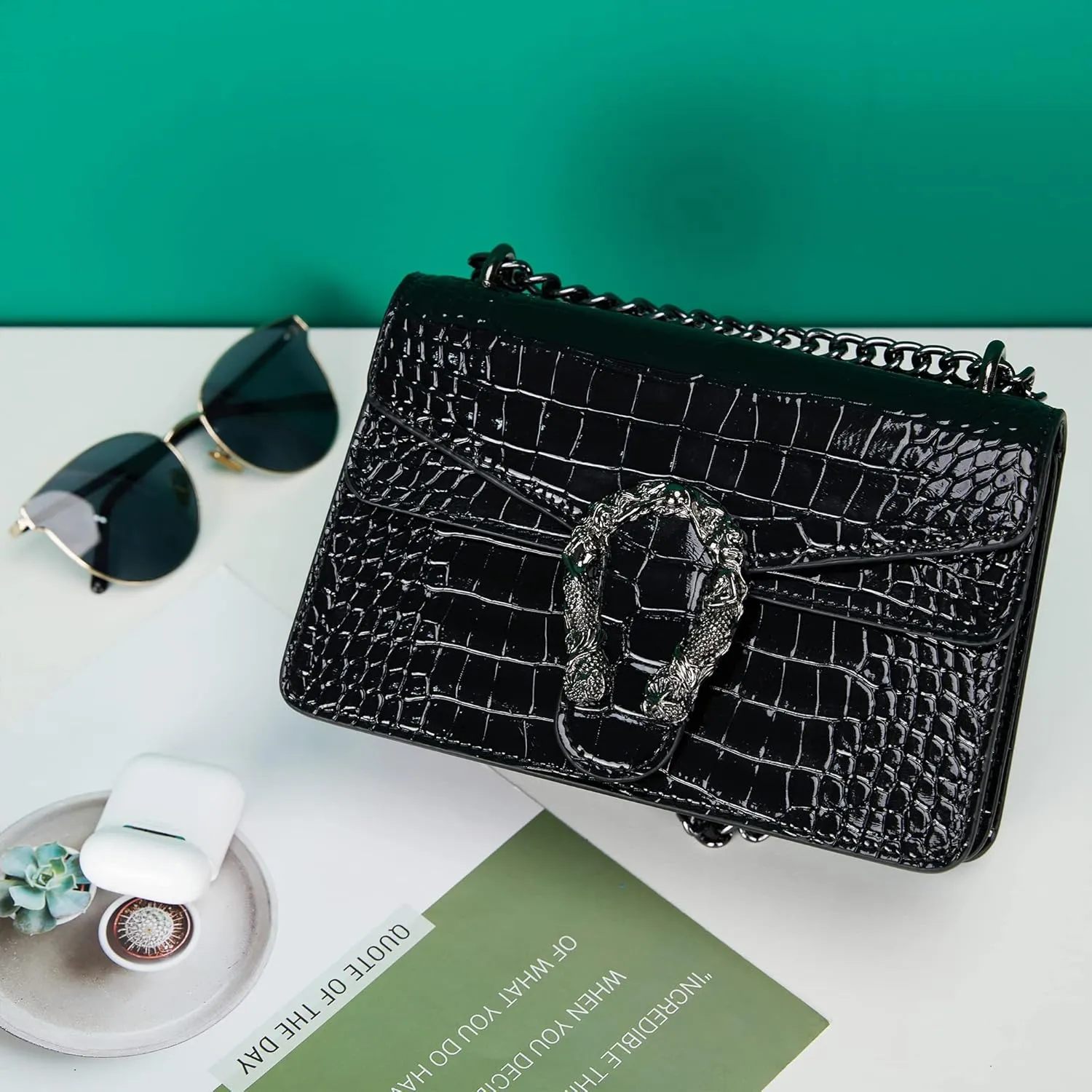 Aiqudou Crossbody Bag and Satchel Purse for Women - Fashion Snake Print Chain Purse Luxury PU Leather HandBag