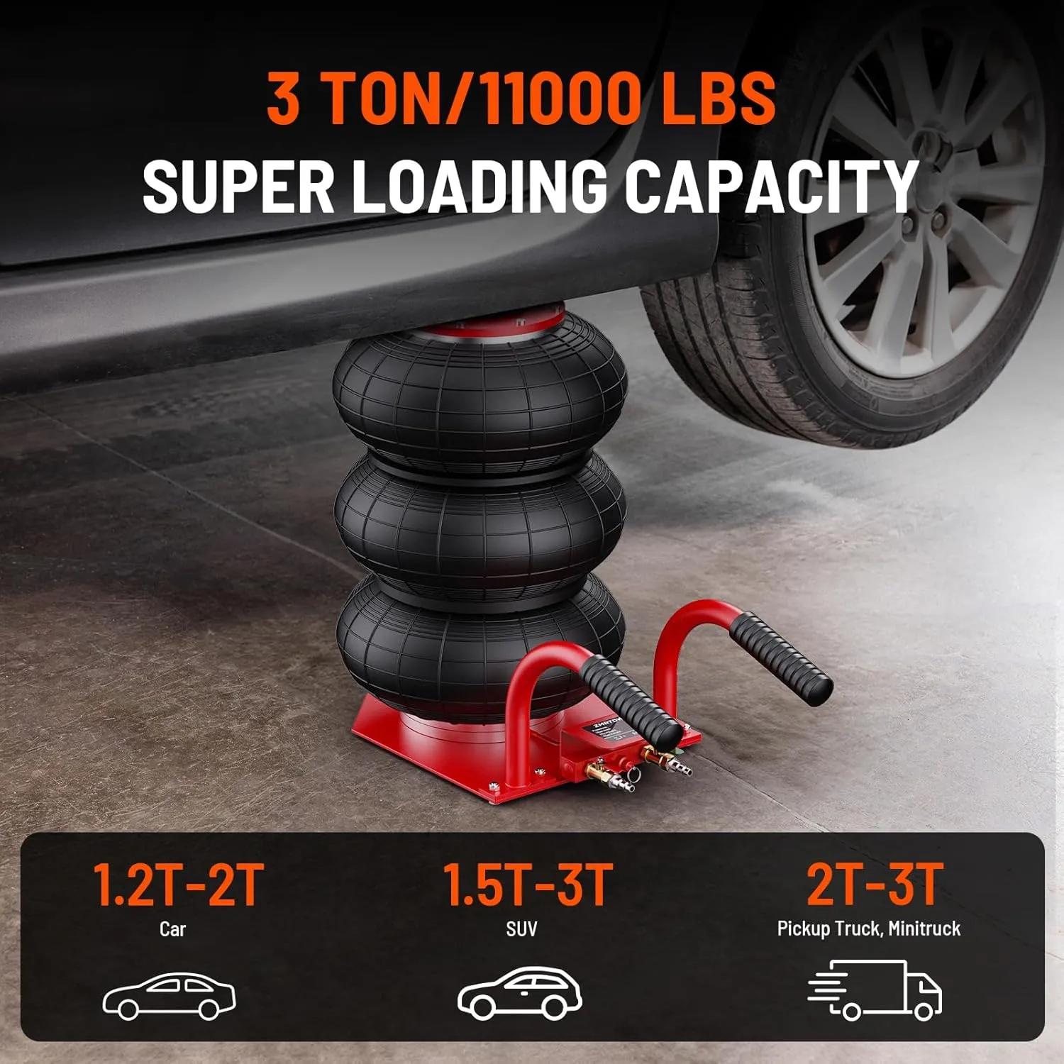 Air Jack, 3 Ton/6600 lbs Car Jack, 3-5 s Fast Lifting Pneumatic Jack with Short Handle, Lift up to 17.7 inch Air Bag Jack for Cars, Garages, Repair(Red)