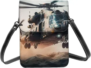 Aircraft Helicopters Aviation flight cool Leather Small Crossbody Bags for Women Cell Phone Bag Wallet Purses with Adjustable Strap