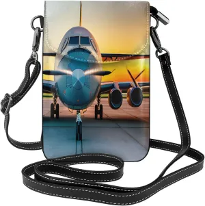 Aircraft Plane at Sunsets Print crossbody cell phone purse for women,trendy mini handbag with credit card slots