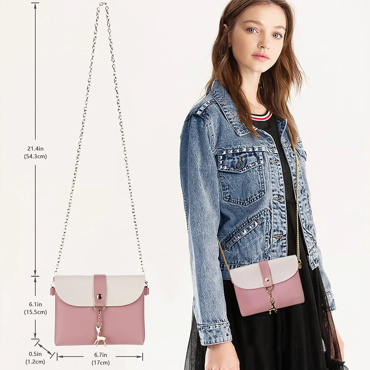 AISPARKY Small Crossbody Purse,PU Leather Small Purse for Womens and Girls With Pendant With Strap/Gold Chain Strap