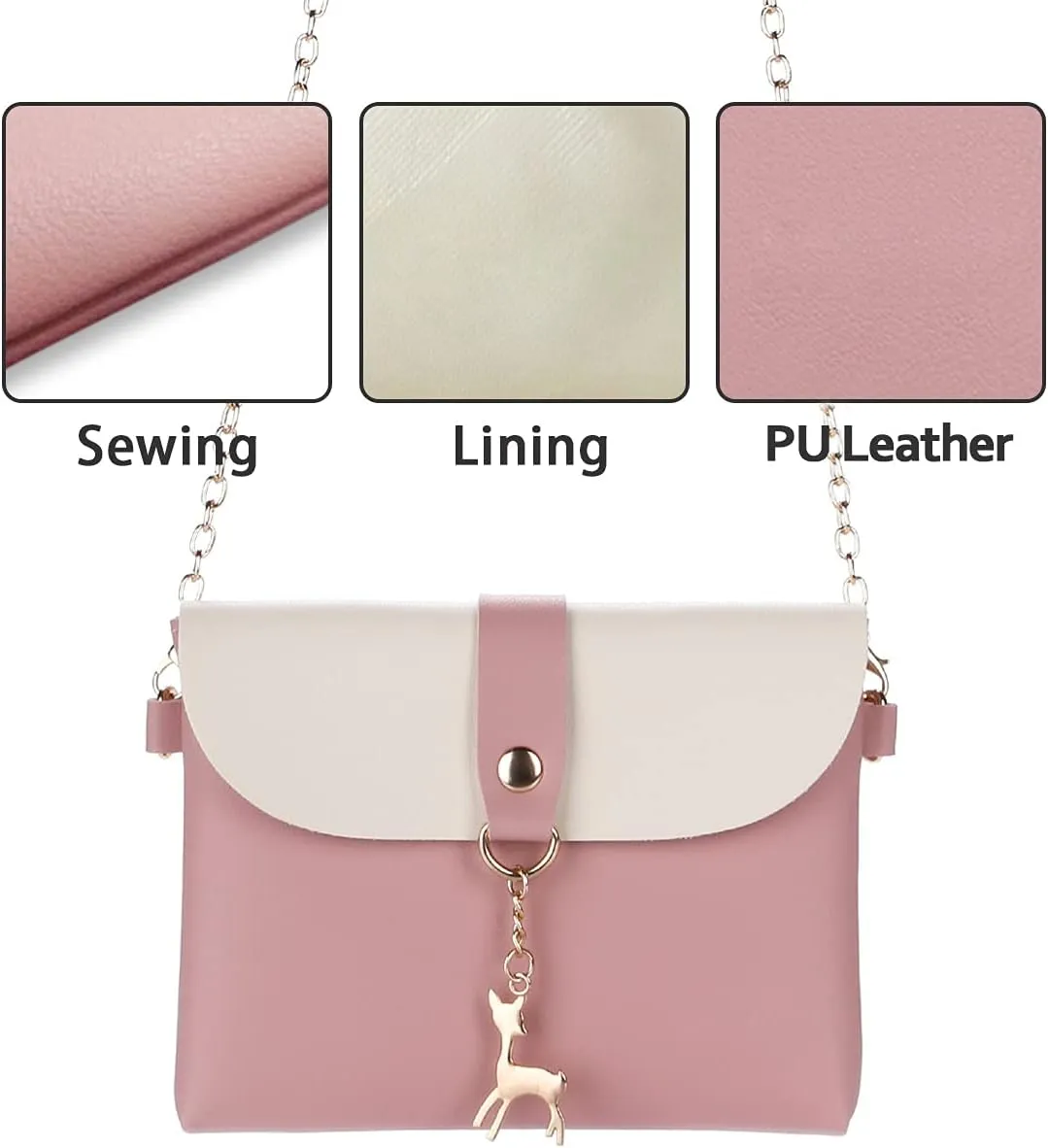 AISPARKY Small Crossbody Purse,PU Leather Small Purse for Womens and Girls With Pendant With Strap/Gold Chain Strap