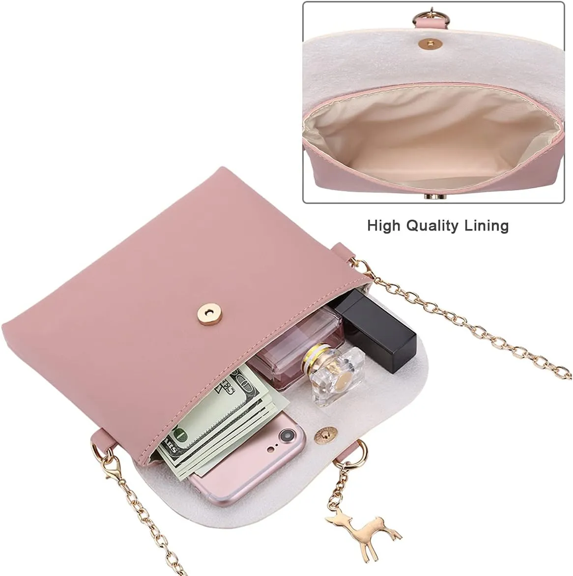 AISPARKY Small Crossbody Purse,PU Leather Small Purse for Womens and Girls With Pendant With Strap/Gold Chain Strap