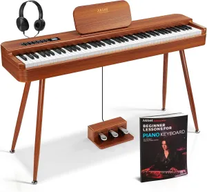 AKLOT Touchscreen Weighted Keyboard Piano: 88-Key Graded Hammer Action Digital Piano, Handcrafted Round-Edged Design, Triple Pedal, Stand, USB-MIDI, Headphone, Beginner Lesson Book (AUR-LS01 Natural)
