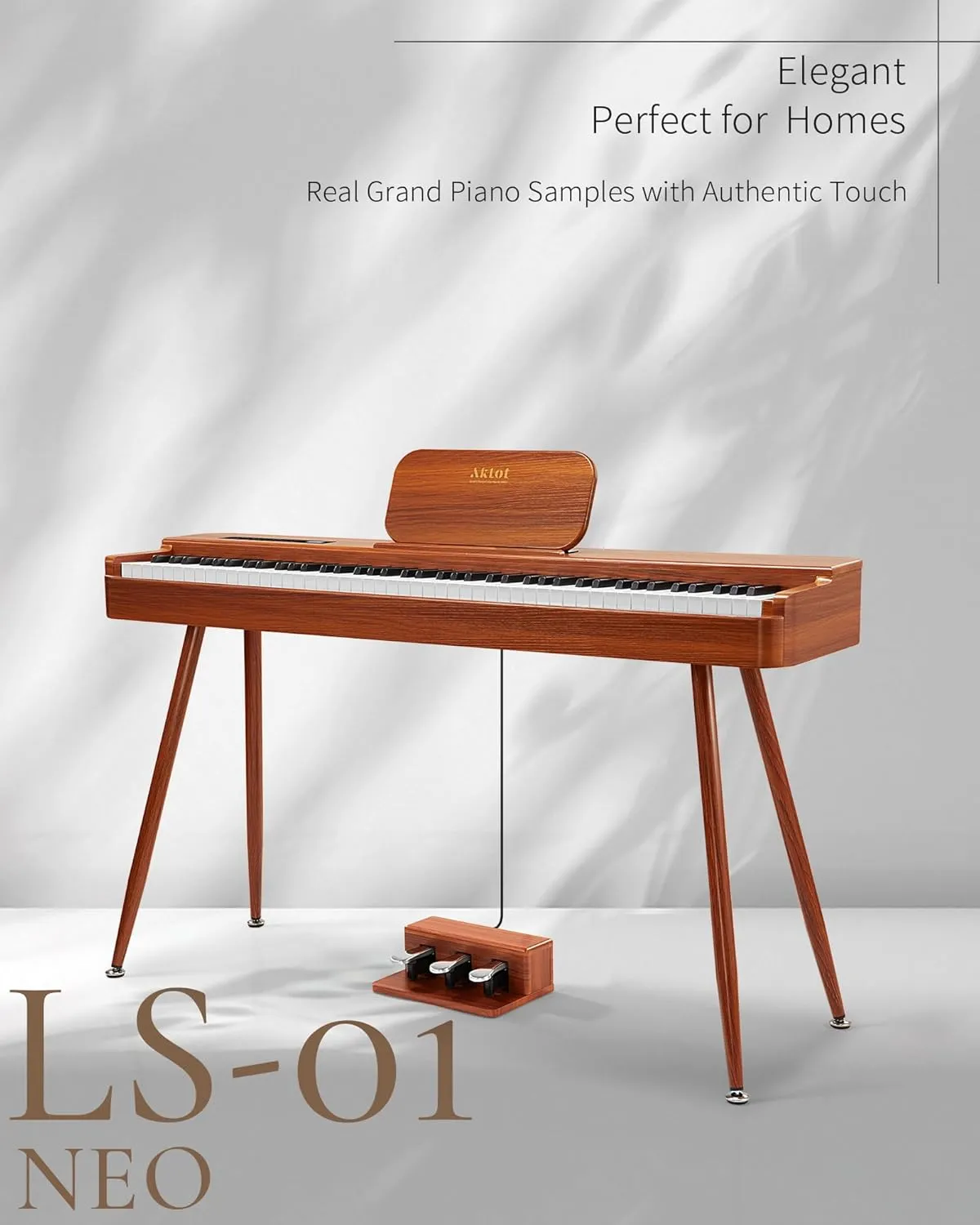 AKLOT Touchscreen Weighted Keyboard Piano: 88-Key Graded Hammer Action Digital Piano, Handcrafted Round-Edged Design, Triple Pedal, Stand, USB-MIDI, Headphone, Beginner Lesson Book (AUR-LS01 Natural)