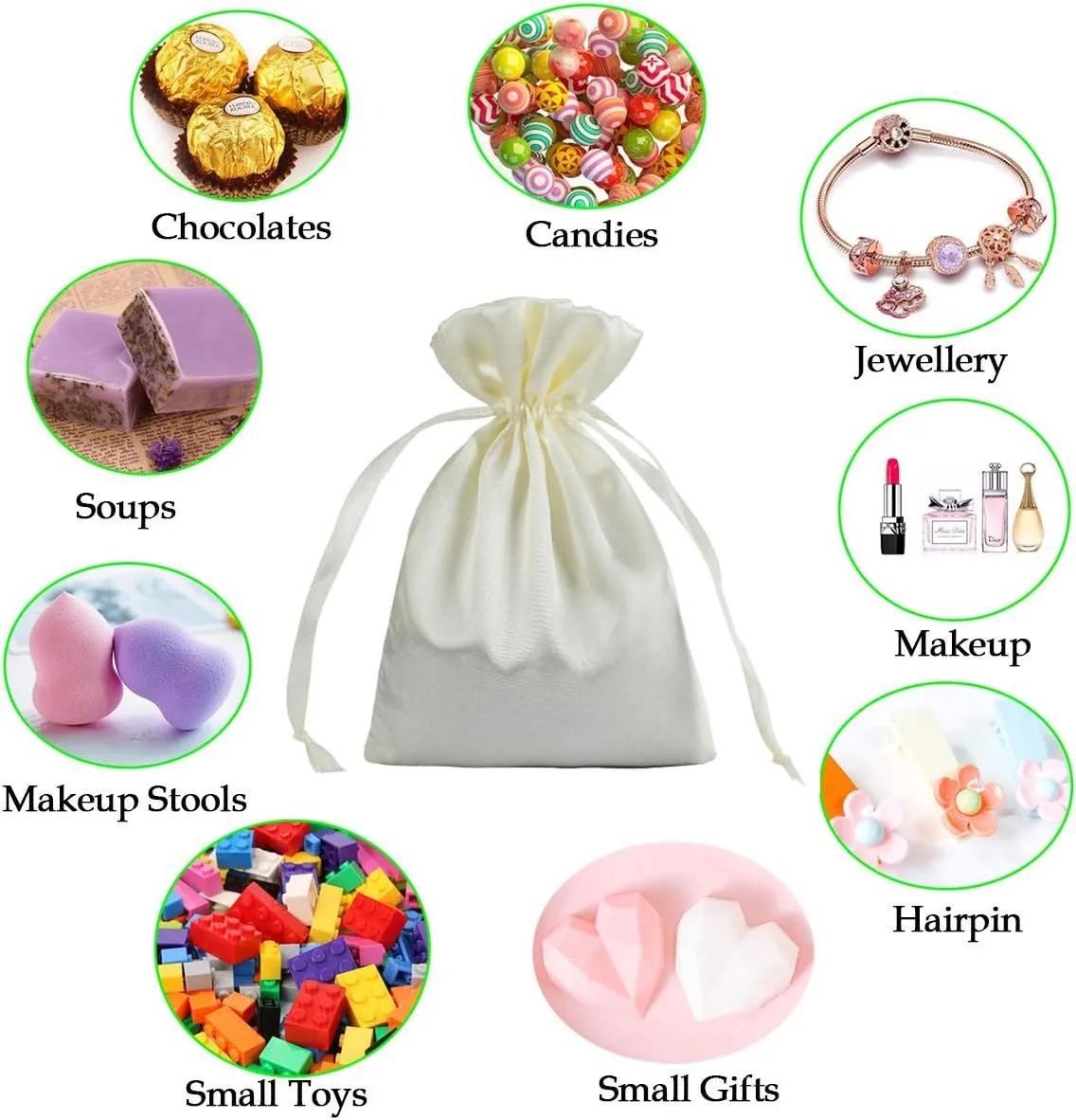 AKLVBL 30 Pack Beige Satin Gift Bags - 6 x 9.5 Inches Jewelry Drawstring Pouches for Weddings, Baby Showers - Silk Favor Bags