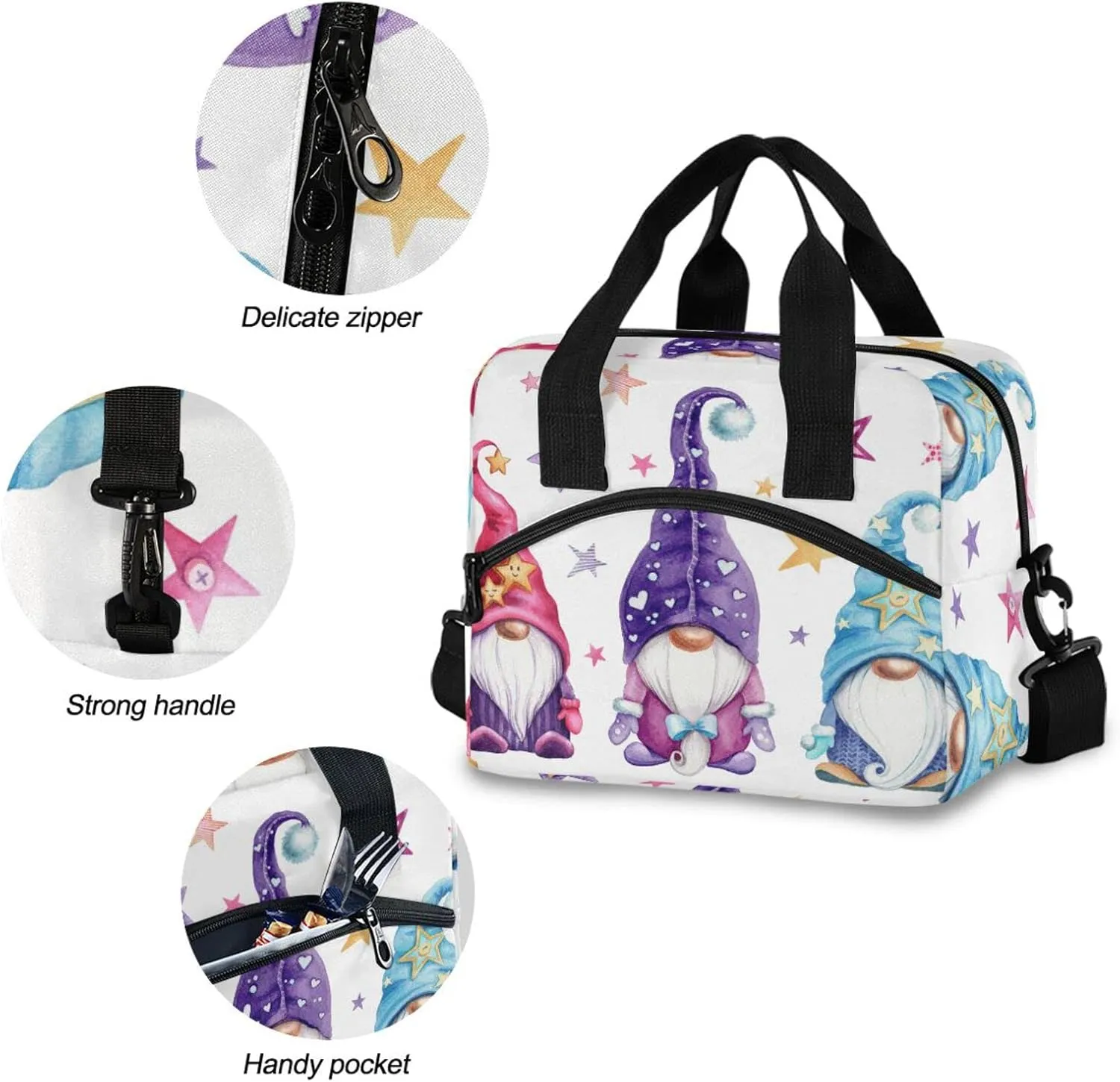 ALAZA Magic Gnomes Lunch Bags for Women Leakproof Crossbody Lunch Bag Lunch Cooler Bag with Shoulder Strap