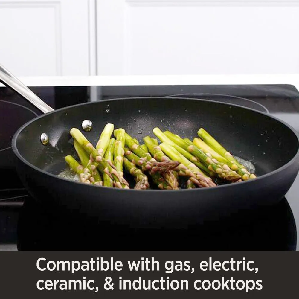 All-Clad HA1 Hard Anodized Nonstick Fry Pan Set – 3-Piece Cookware, 8", 10", 12" Skillets with Lid, Induction Compatible, Oven Safe to 500°F, Lid Safe to 350°F, Black