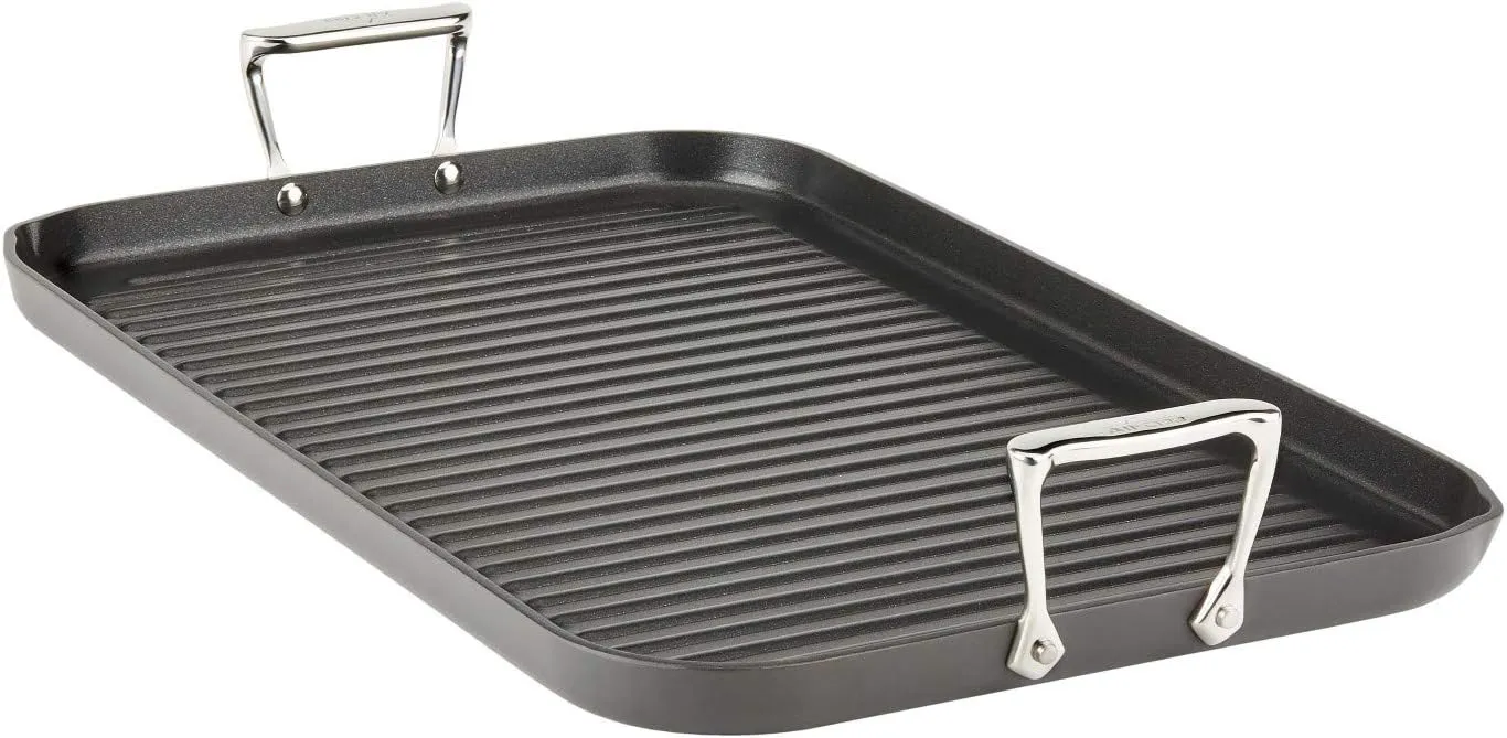All-Clad HA1 Hard Anodized Nonstick Grill/Griddle Pan 13x20 Inch Oven Broiler Safe 500F Pots and Pans, Cookware Black