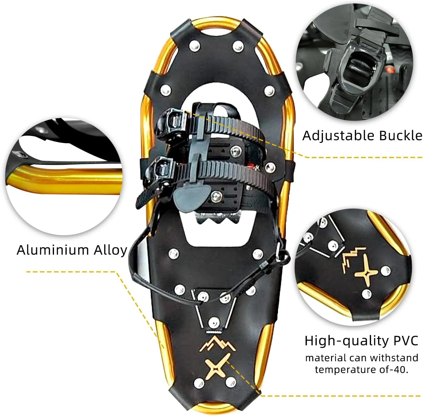 All Terrain Snowshoes with Trekking Poles,Lightweight Aluminum Snowshoes and Trekking Poles for Women/Men/Kids,Adjustable Ratchet Bindings and Carrying Tote Bag