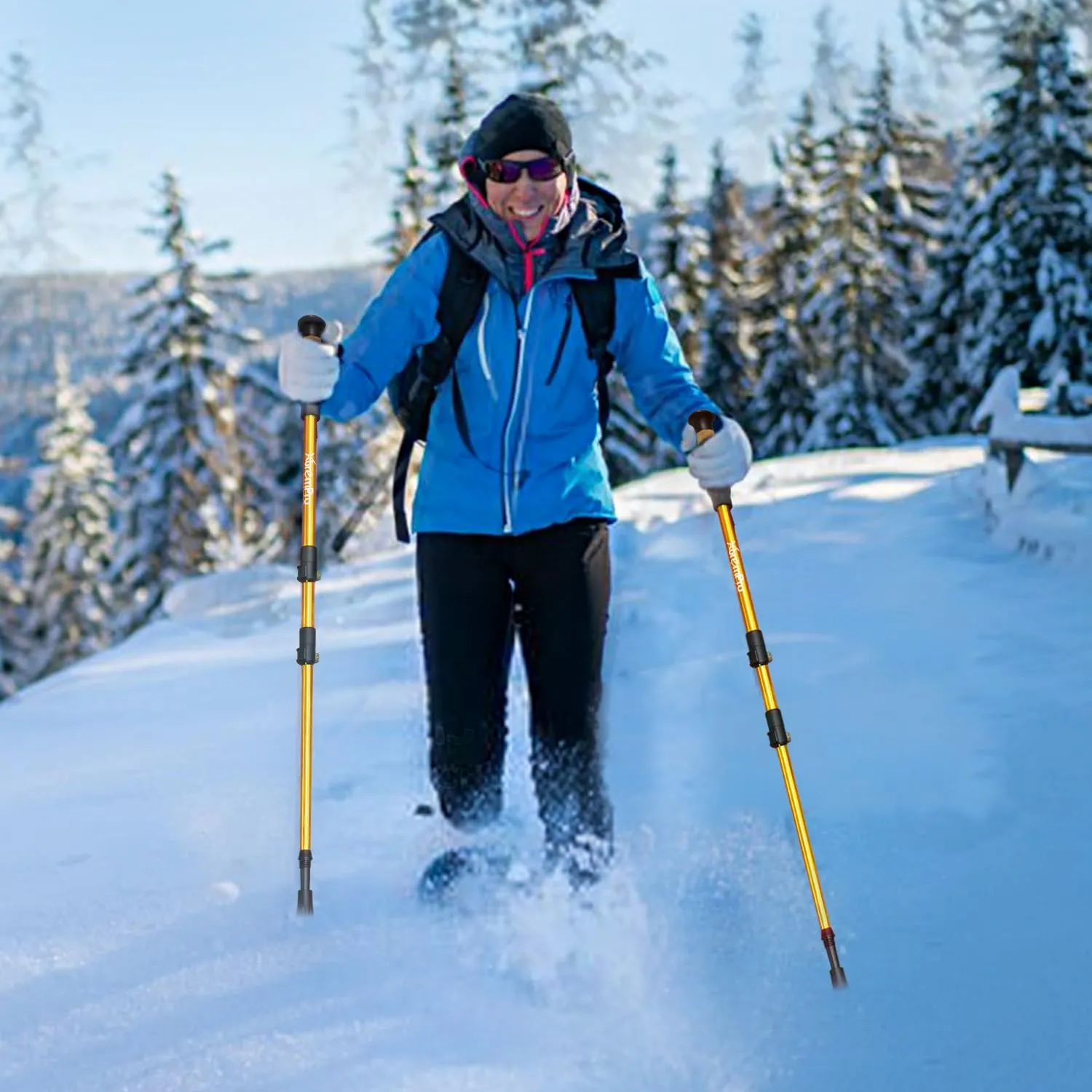 All Terrain Snowshoes with Trekking Poles,Lightweight Aluminum Snowshoes and Trekking Poles for Women/Men/Kids,Adjustable Ratchet Bindings and Carrying Tote Bag
