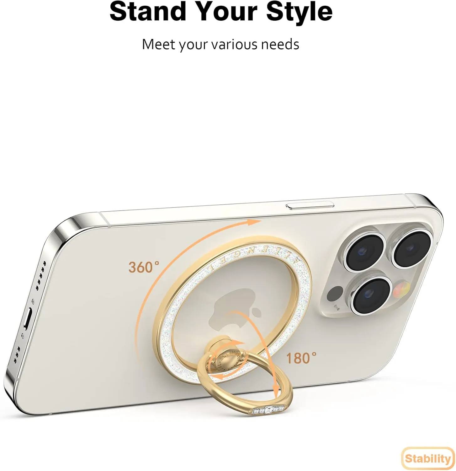 Allengel Compatible with MagSafe Phone Grip Stand, Magnetic Phone Ring Holder with Finger Kickstand for iPhone 15/14/13/12 Pro/Pro Max/Plus MagSafe Accessories (Starry Sky White)