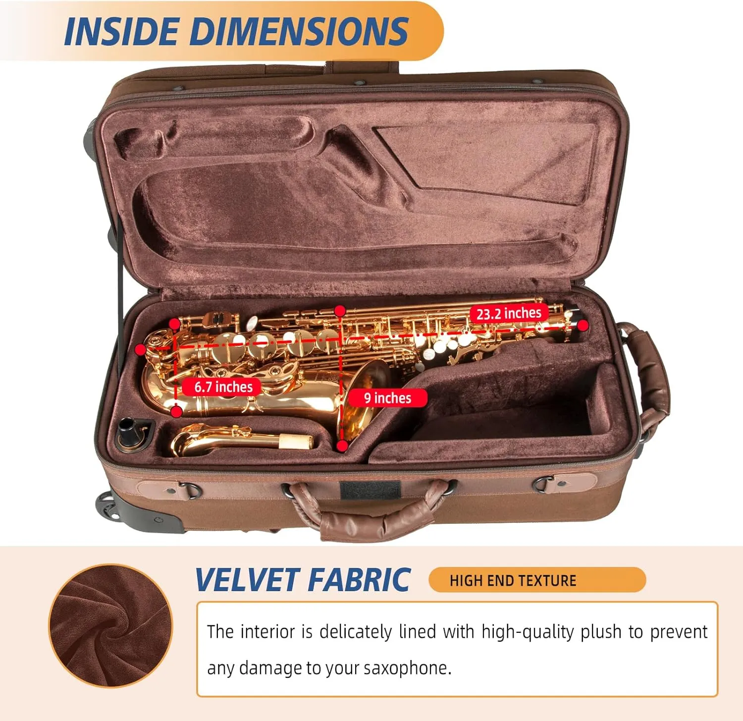 Alto Saxophone Case With Wheels, Nylon Material 1200d Alto Sax Case Roller Bag, Alto Sax Backpack, Thicken Padded Shoulder Strap, Handle Strap Sax Accessories Carrying Bag