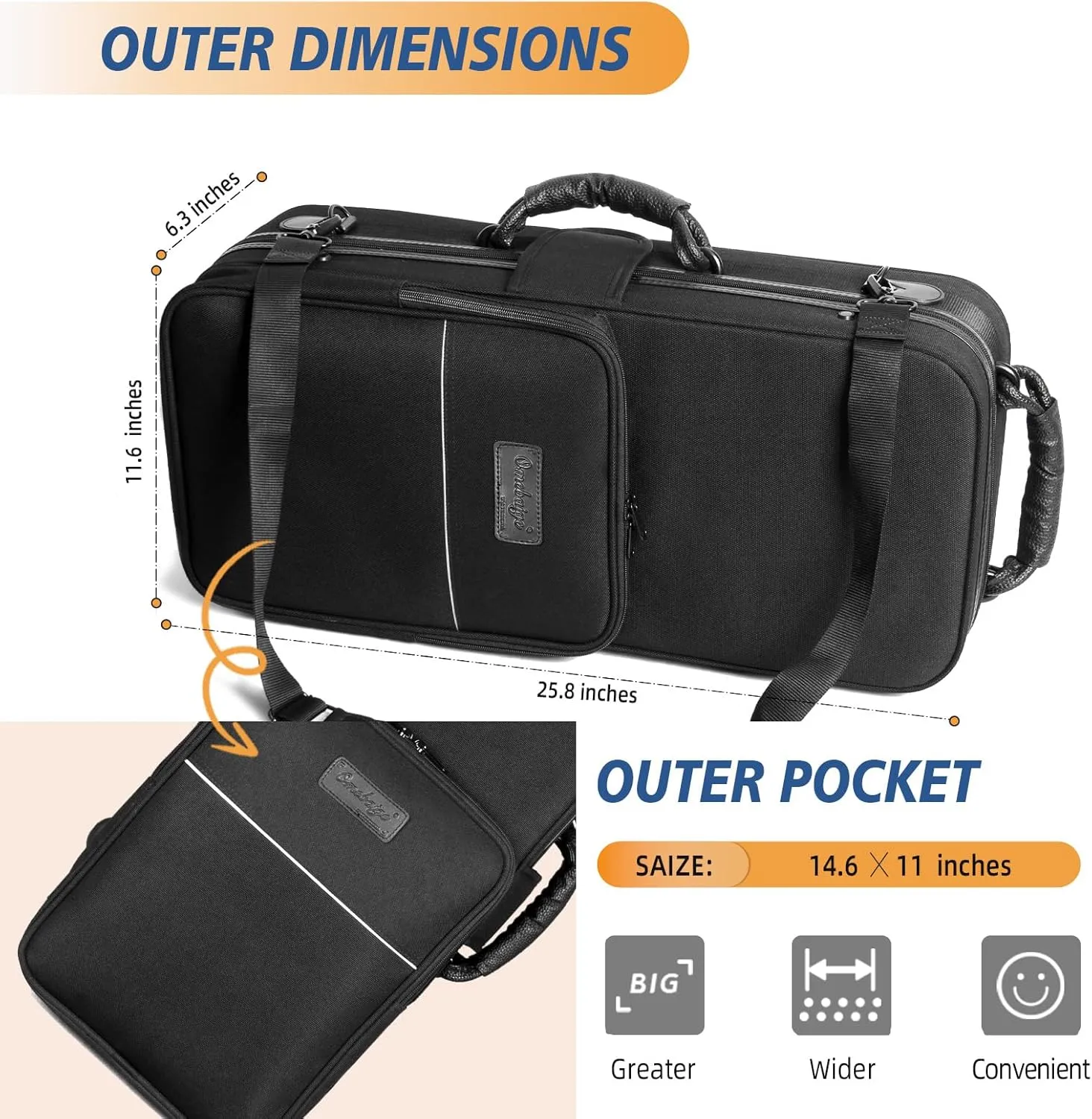 Alto Saxophone Case With Wheels, Nylon Material 1200d Alto Sax Case Roller Bag, Alto Sax Backpack, Thicken Padded Shoulder Strap, Handle Strap Sax Accessories Carrying Bag
