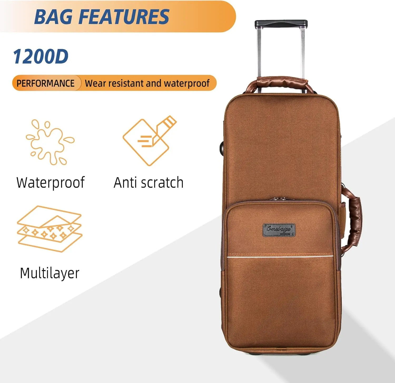 Alto Saxophone Case With Wheels, Nylon Material 1200d Alto Sax Case Roller Bag, Alto Sax Backpack, Thicken Padded Shoulder Strap, Handle Strap Sax Accessories Carrying Bag