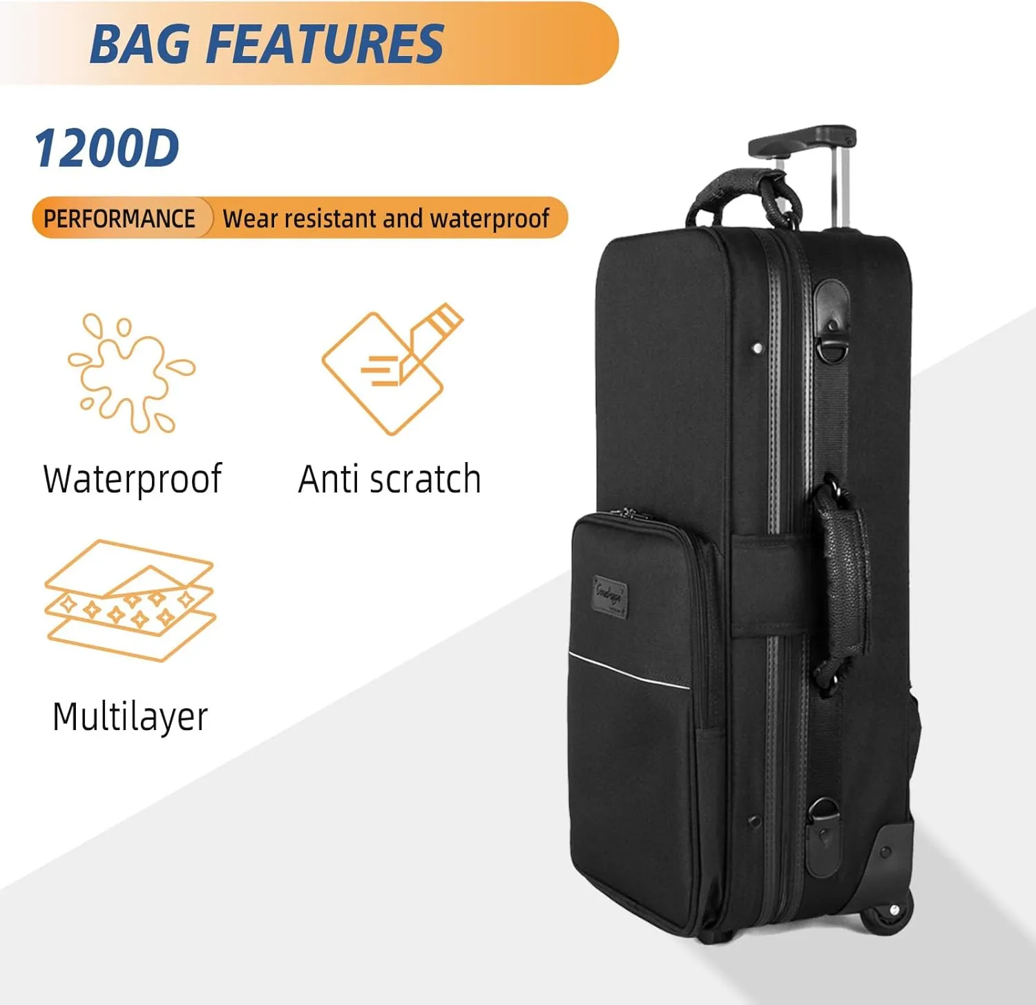 Alto Saxophone Case With Wheels, Nylon Material 1200d Alto Sax Case Roller Bag, Alto Sax Backpack, Thicken Padded Shoulder Strap, Handle Strap Sax Accessories Carrying Bag