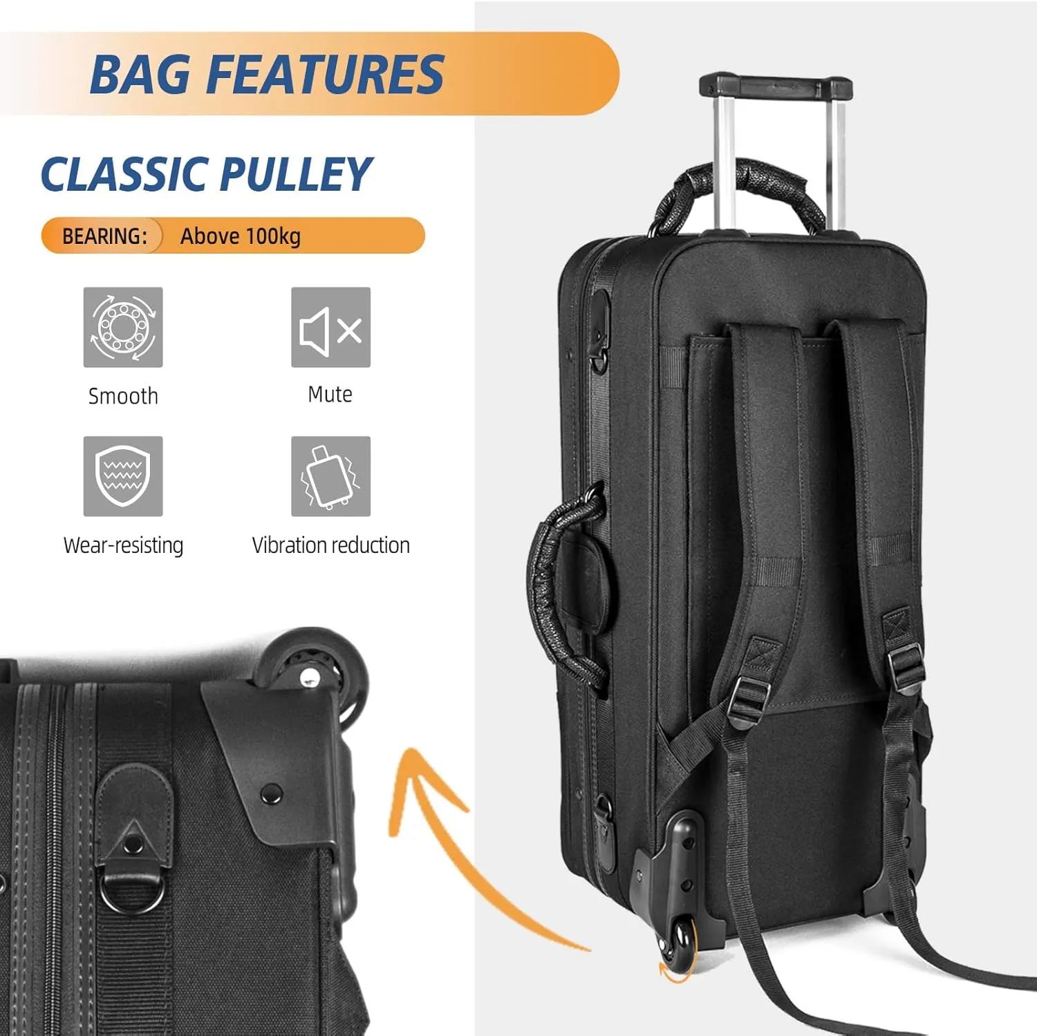 Alto Saxophone Case With Wheels, Nylon Material 1200d Alto Sax Case Roller Bag, Alto Sax Backpack, Thicken Padded Shoulder Strap, Handle Strap Sax Accessories Carrying Bag