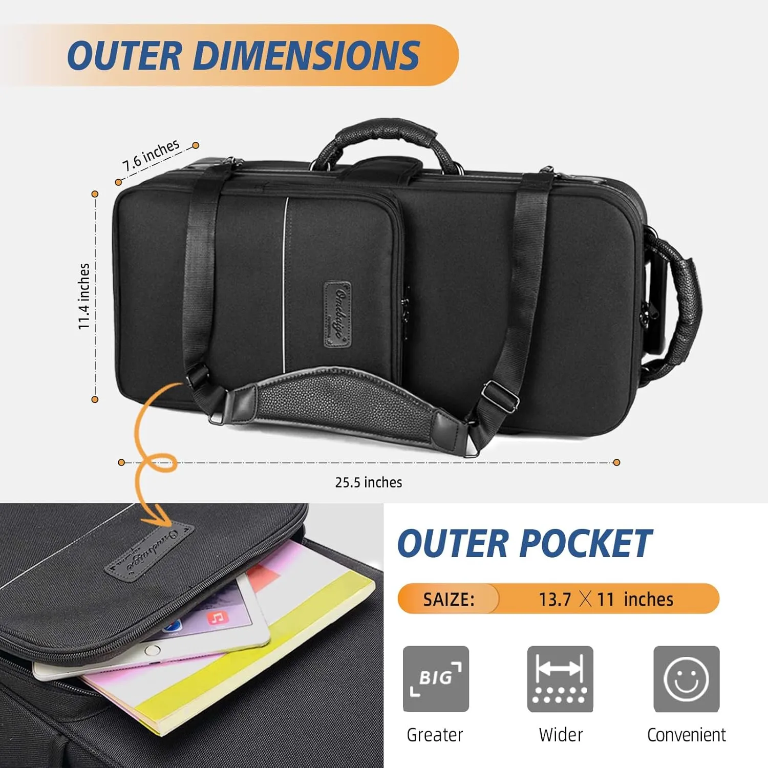 Alto Saxophone Case With Wheels, Nylon Material 1200d Alto Sax Case Roller Bag, Alto Sax Backpack, Thicken Padded Shoulder Strap, Handle Strap Sax Accessories Carrying Bag