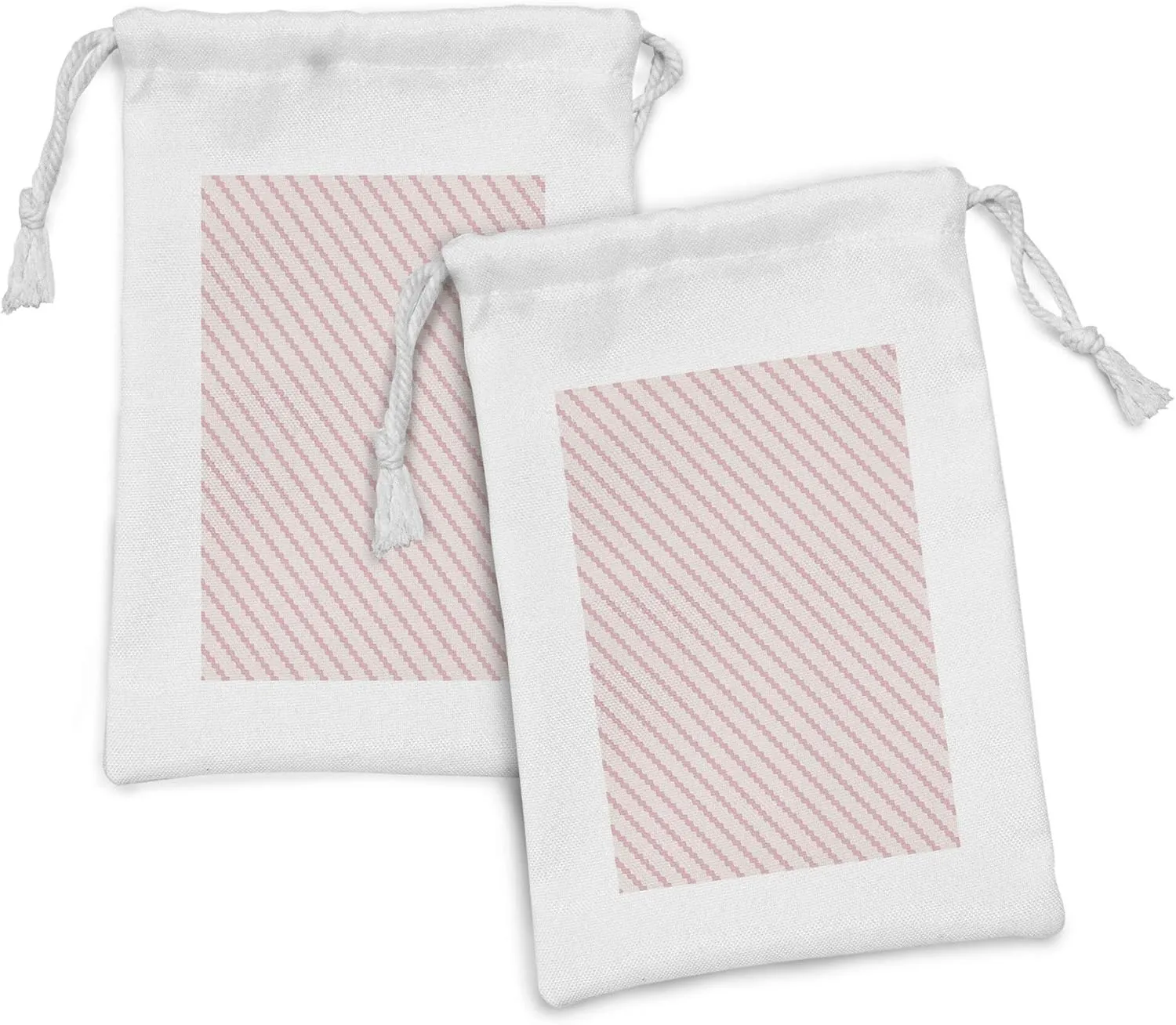 Ambesonne Abstract Fabric Pouch Set of 2, Diagonal Curved Zigzag Stripes in Modern Repeated Style Art Print, Small Drawstring Bag for Toiletries Masks and Favors, 9" x 6", Pale Eggshell Pale Pink