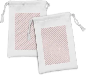 Ambesonne Abstract Fabric Pouch Set of 2, Diagonal Curved Zigzag Stripes in Modern Repeated Style Art Print, Small Drawstring Bag for Toiletries Masks and Favors, 9" x 6", Pale Eggshell Pale Pink