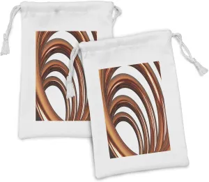 Ambesonne Abstract Fabric Pouch Set of 2, Helix Coil Curved Spiral Swirled Shape on White Backdrop Print, Small Drawstring Bag for Toiletries Masks and Favors, 9" x 6", Dark Orange White