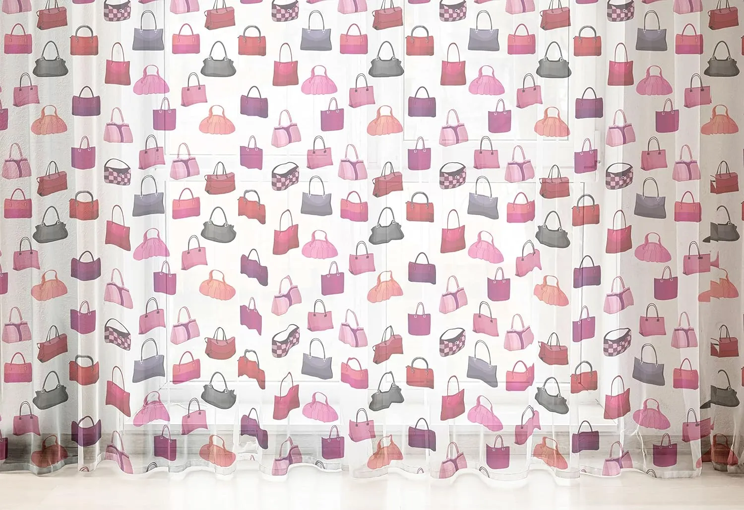 Ambesonne Fashion Tulle Curtains with Rod Pocket, Repetitive Style Image of Colorful Bags Sacks and Handbags Ladies Choice Print, Sheer Drape for Wedding Party 2 Panels, 108" x 63", Multicolor