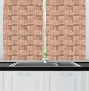 Ambesonne Retro Kitchen Curtains, Travel Work Theme with Leather Bags Accessories Wallet Suitcase Purse, Window Drapes 2 Panel Set for Kitchen Cafe Decor, 55" x 39", Pale Salmon Mauve Taupe