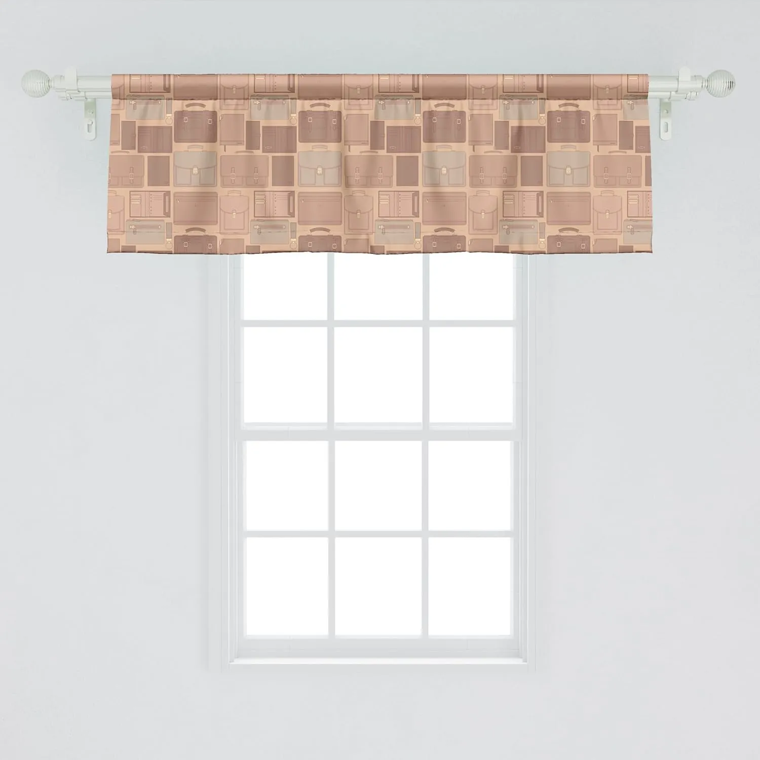 Ambesonne Retro Window Valance Pack of 2, Travel Work Theme with Leather Bags Accessories Wallet Suitcase Purse, Rod Pocket Curtain Valances for Kitchen Bedroom, 42" X 18", Pale Salmon Mauve Taupe