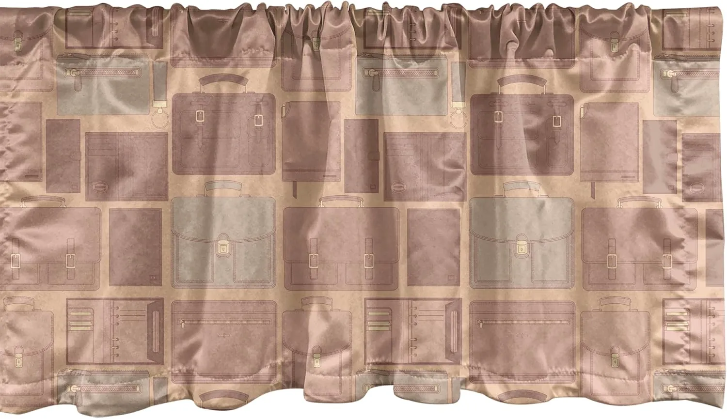 Ambesonne Retro Window Valance Pack of 2, Travel Work Theme with Leather Bags Accessories Wallet Suitcase Purse, Rod Pocket Curtain Valances for Kitchen Bedroom, 42" X 18", Pale Salmon Mauve Taupe